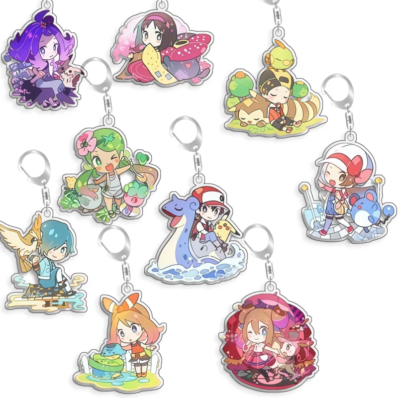 For Pokemon Elf Qikchu Acerola Hilda Gold Mallow Blue Red Lyra Acrylic Selfmade Cartoon Cute Anime Keychain Pendant Toy Gift