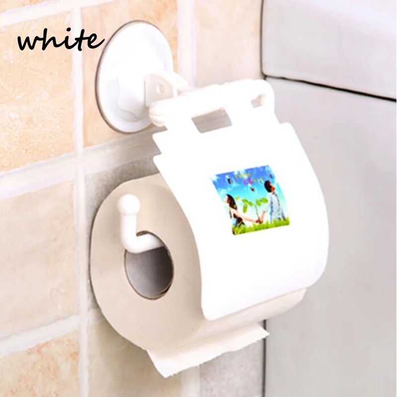 1PC Suction Cup Toilet Tissue Holder Portable Wall Mounted Toilet Tissue Holder Roll Papers Stand with Cover Bathroom Accessory