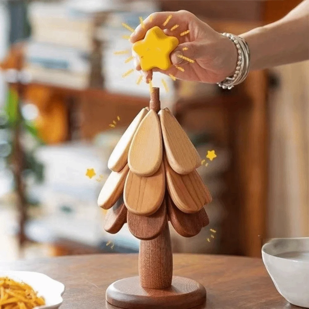 

Heat Resistant Wooden Trivets Anti Scald Decorative Christmas Tree Potholder Set 3 Insulating Pads Reusable