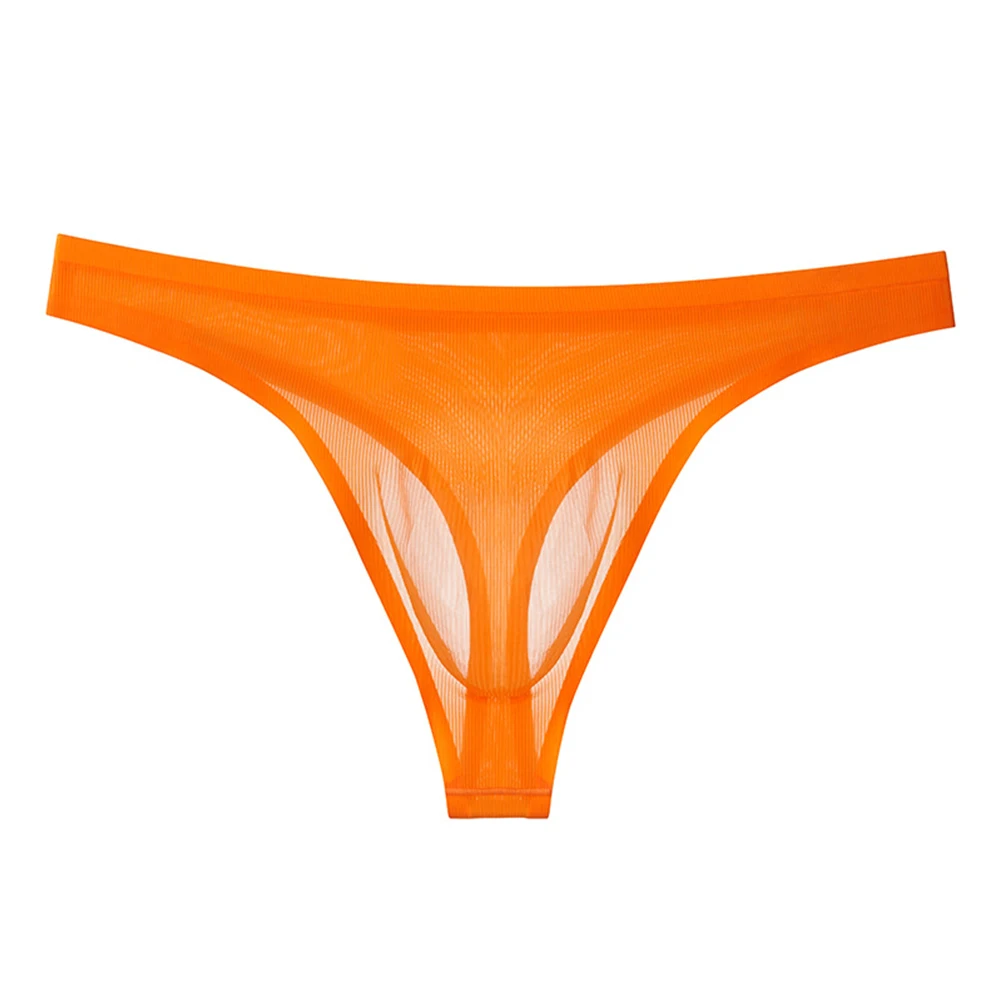 

Sexy Men Seamless Sheer Ice Silk Thong Briefs Bikini Bulge Pouch G-string Underpants Low Waist See Through Knickers Underwear