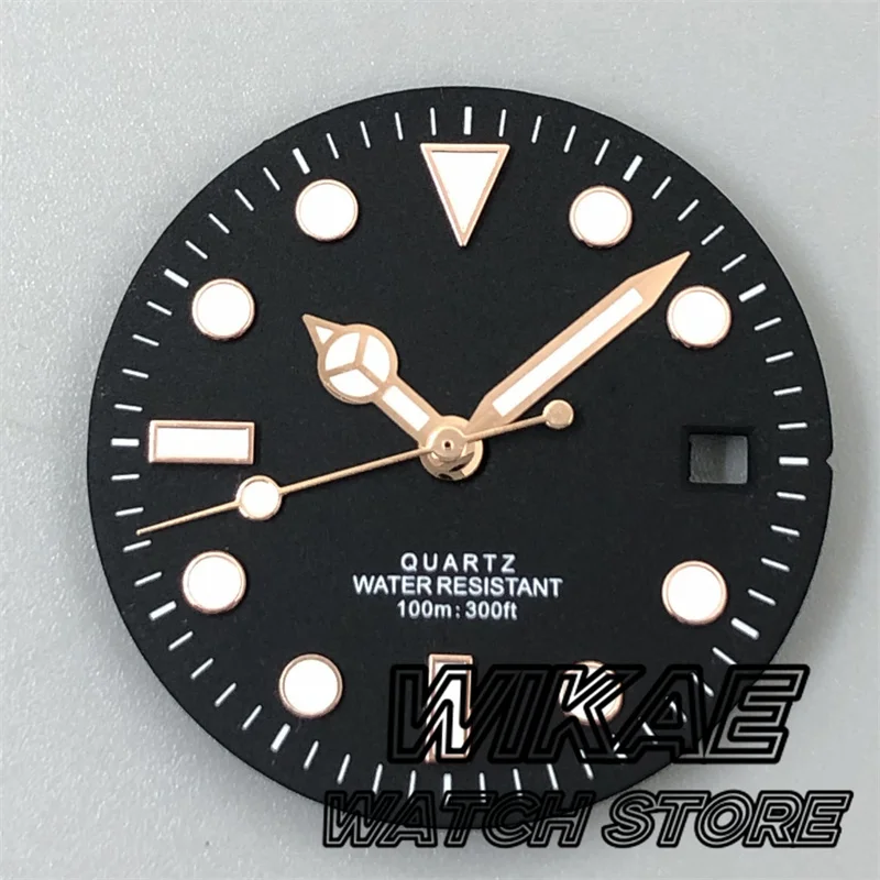 29mm Watch Dial Hands Black White Dial Rose Black Edge Index C3 Luminous RONDA 515 quartz movement Watch replacement accessories