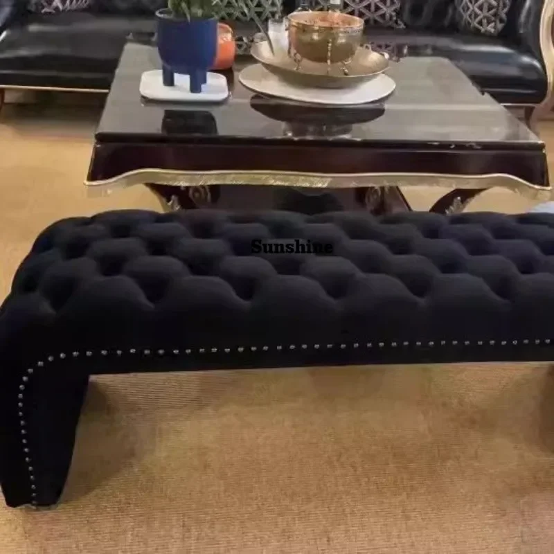 Simple Flannel Wooden Sofa Stool Convenient Entrance Hall Footstool Modern Multifunctional Luxury Art Living Room Furniture T*