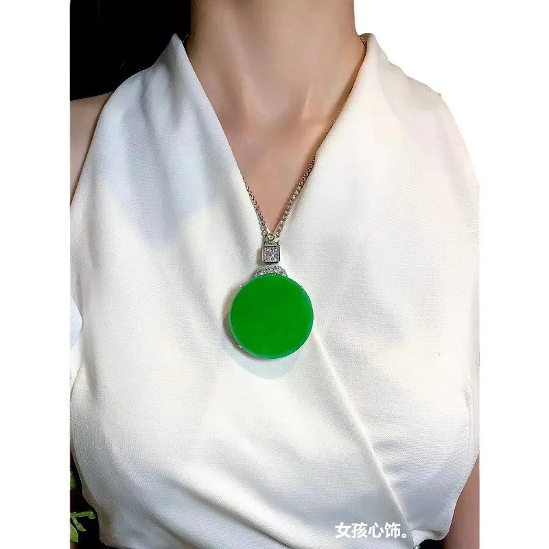 Natural Icy round Plate Mine Timber Myanmar Yang Lucky Emperor Green Circle Jade Pendant Men an