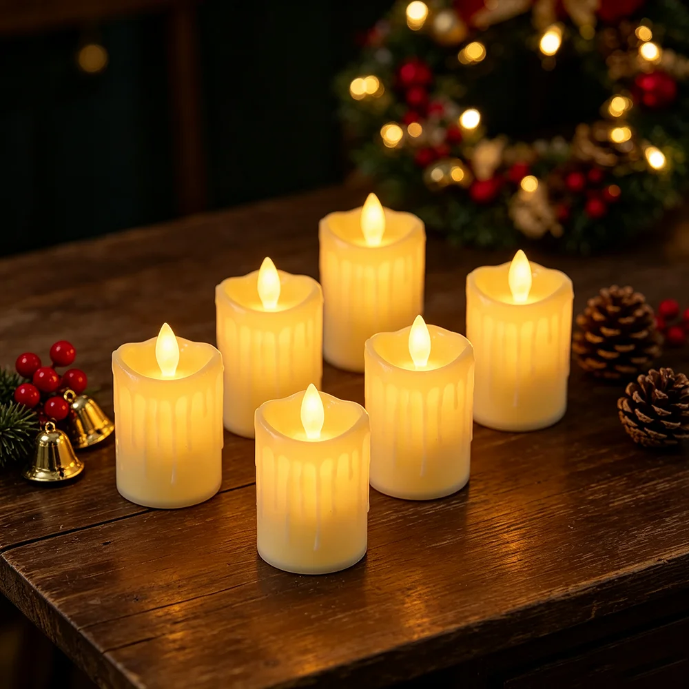 2/4/6pcs Short Weeping Swinging Electronic Candlelight, Plastic Warm Light Christmas Halloween Wedding Banquet Table Scene Decor