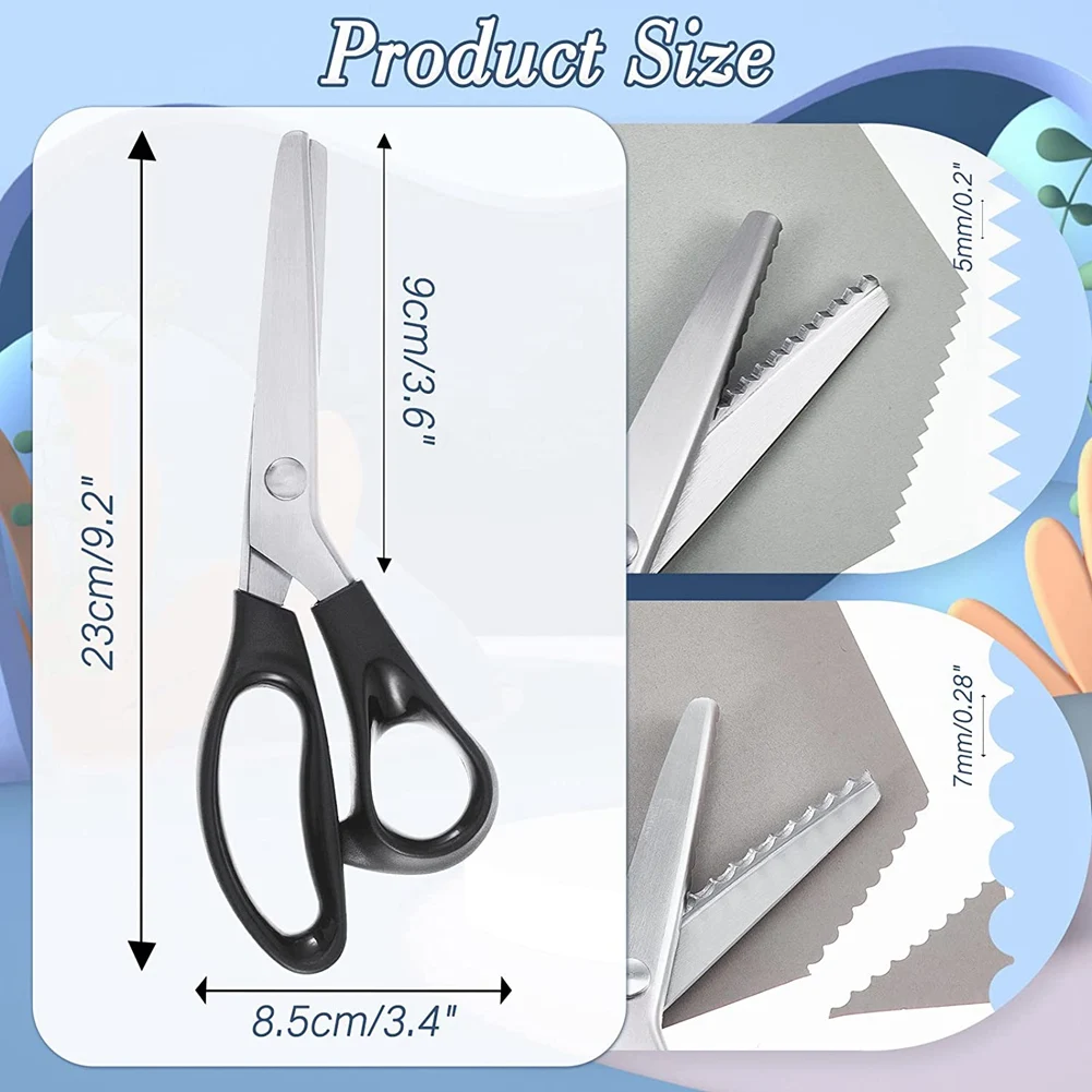 2 Pcs Pinking Shears Stainless Scissors Handheld Serrated Crimping Dressmaking Sewing Supplies