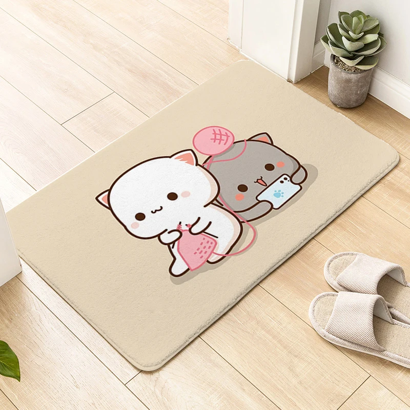 Carpet Entrance of House D-Peach D-Mochi Cat Custom Doormat Living Room Bedroom Rug Interior Home Decor Items Bath Floor Mats