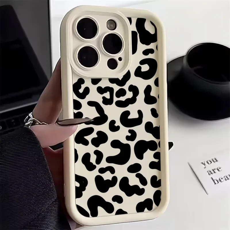 Black Leopard Print Pattern Silicone Case For Samsung Galaxy S26 A56 A35 A55 A34 A54 A53 S25 S24 Ultra S23 S22 Plus S21 FE Cover