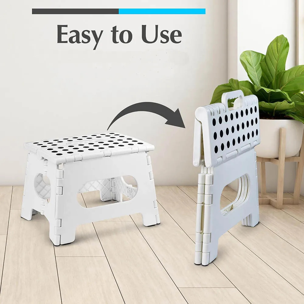 Folding Step Stool Portable Lightweight Plastic Step Up 27CM Height For Adults Kids Suitable For Kitchen Bathroom Bedroom White