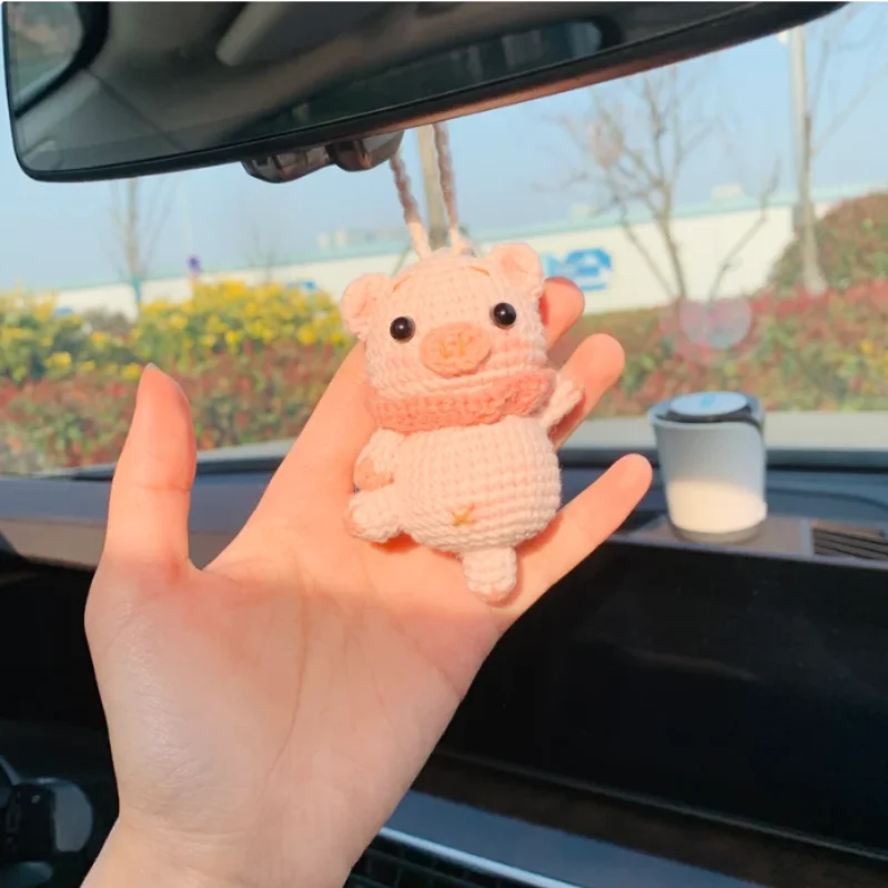 Imagem -06 - Crochet Car Rear View Mirror Ballet Dancing Pig Pendurado Acessórios para Mulheres Adolescentes Interior Animal Charm Decor