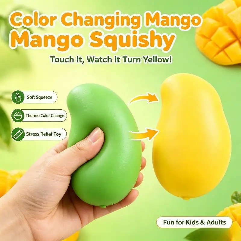 Mango Squishy Toy Color Changing Squeeze Fidget Toy Simulation Fruit Stress Relief Toy for Kids Students Party Prize Gift