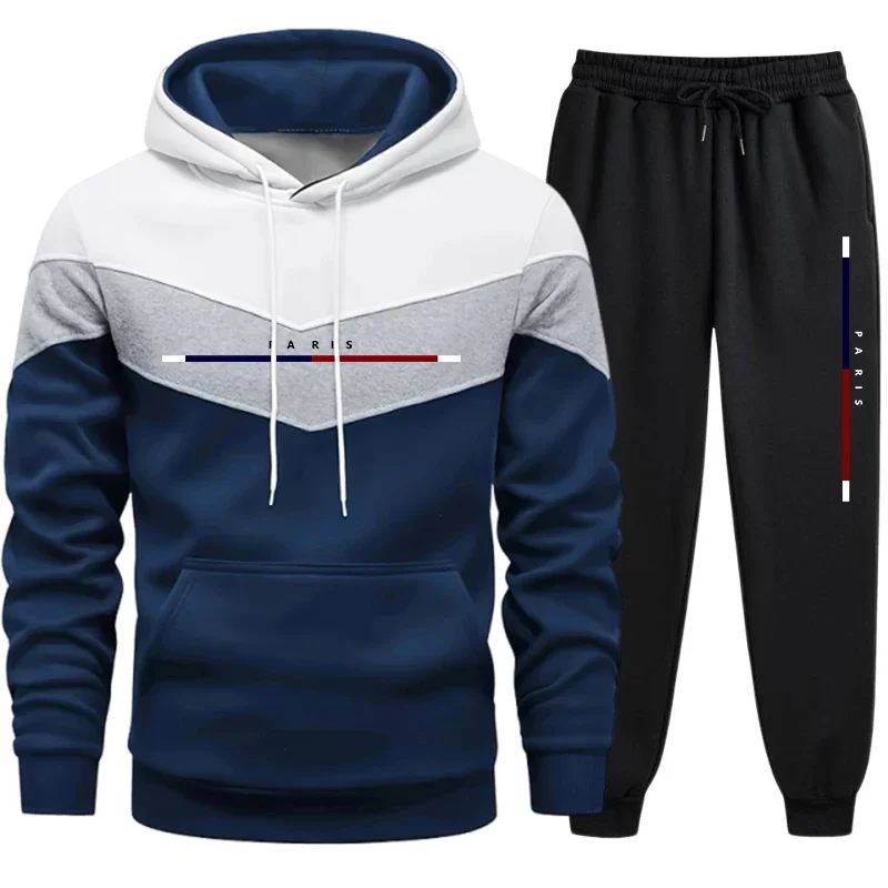 جودة عادية رائجة البيع الرجال رياضية موضة هوديي ثلاثي الألوان البلوز و Sweatpants ملابس رياضية يومية رجل البدلة الراحة الرياضية