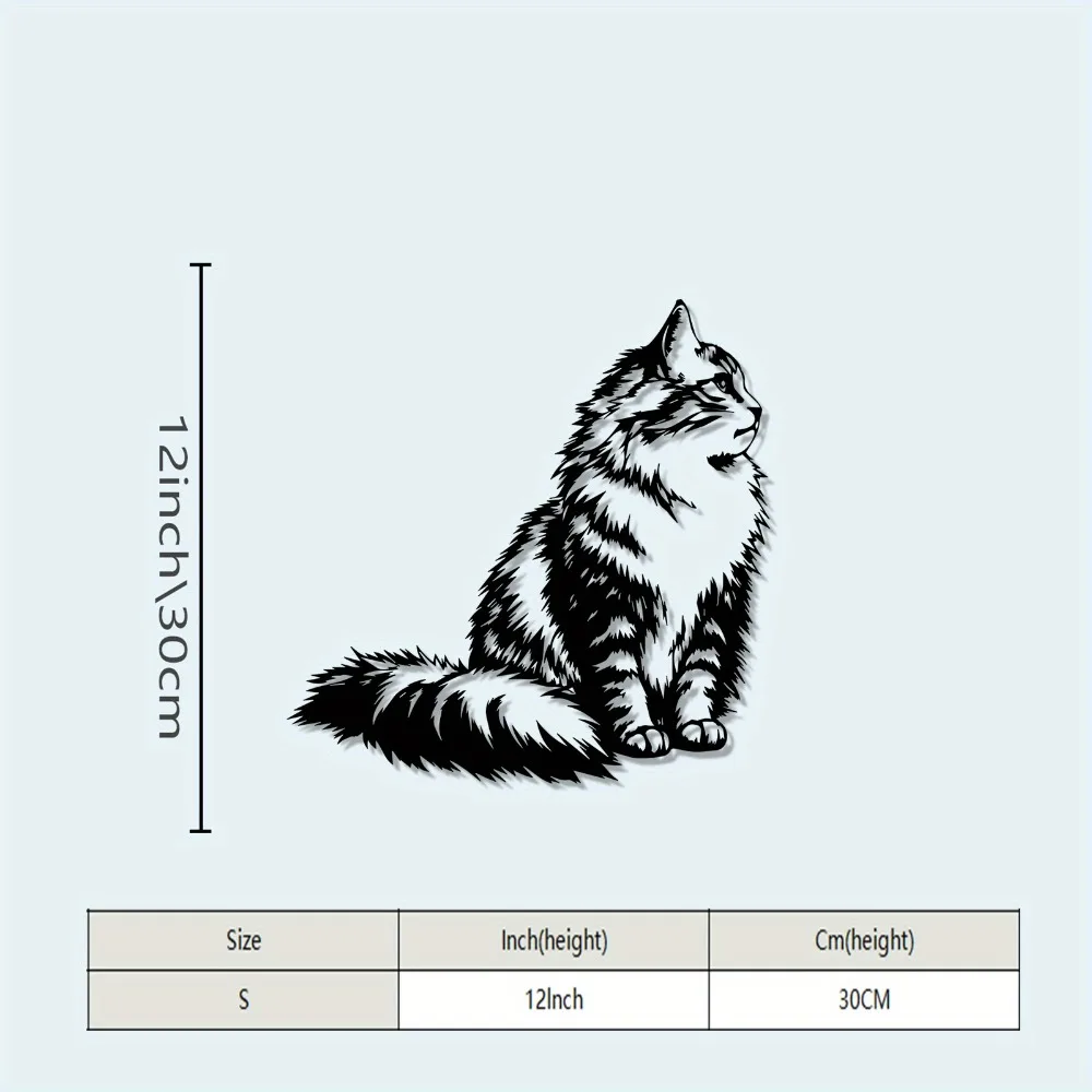 1Pc Maine Coon Cat Metal Wall Art - Rustproof Black Iron Hanging Decor with Realistic Fur Texture for Home Office