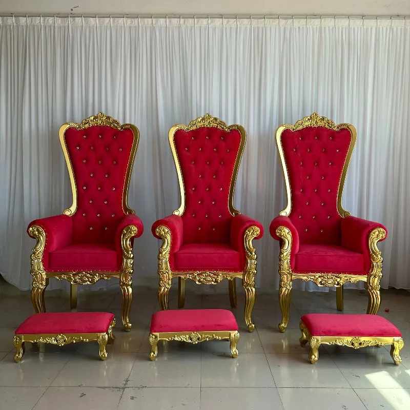Royal chair King solid wood high back chair live stream image wedding chair