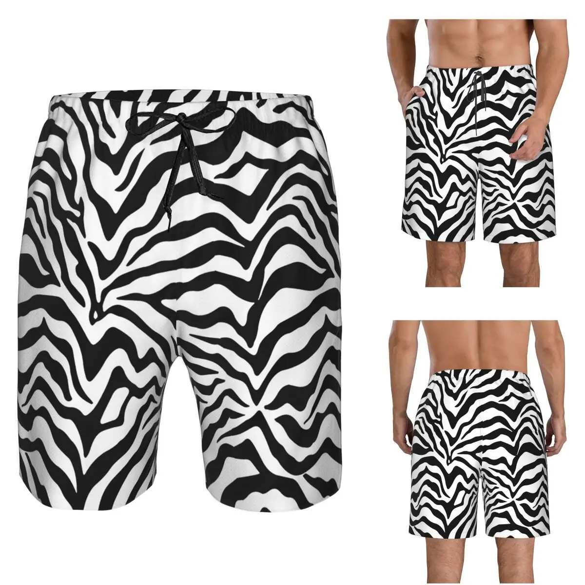 Zebra Print Trunks Beach Board Shorts Casual Quick Dry Swim Summer Men Pants