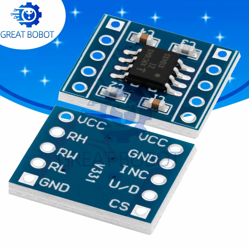 X9C104 100KΩ Digital Potentiometer Board, 100-Tap 5V Programmable Trim Pot for Sensor Adjust