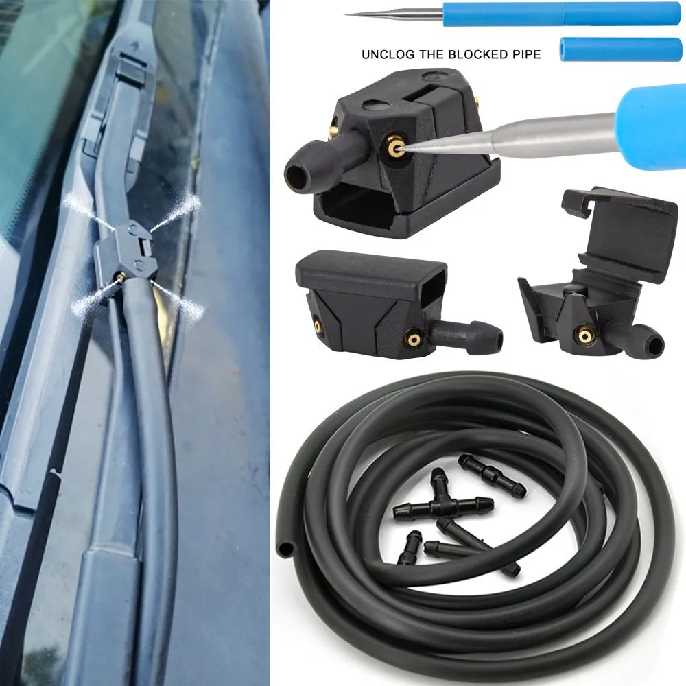 Universal Car Wiper Repair Tool Kit Arm Remover Puller Windscreen Washer Wiper Blade Water Spray Jets 8/9mm Nozzles 2m Hoses Set