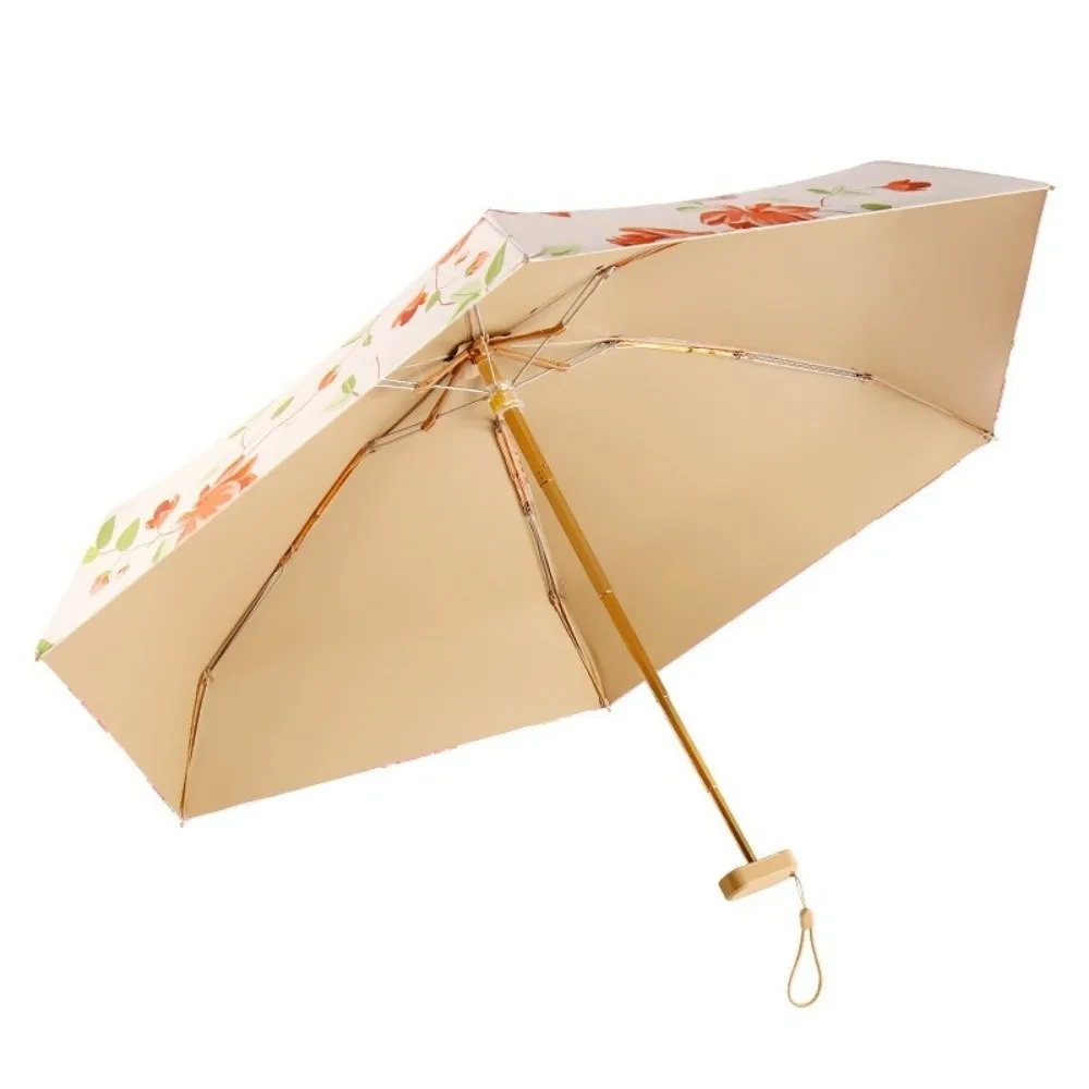 Folding Mini Sun Umbrella Dual Use 6 Ribs Design Pocket Rain Umbrella with Wallet Floral Pattern Sun Shade Umbrella Outdoor