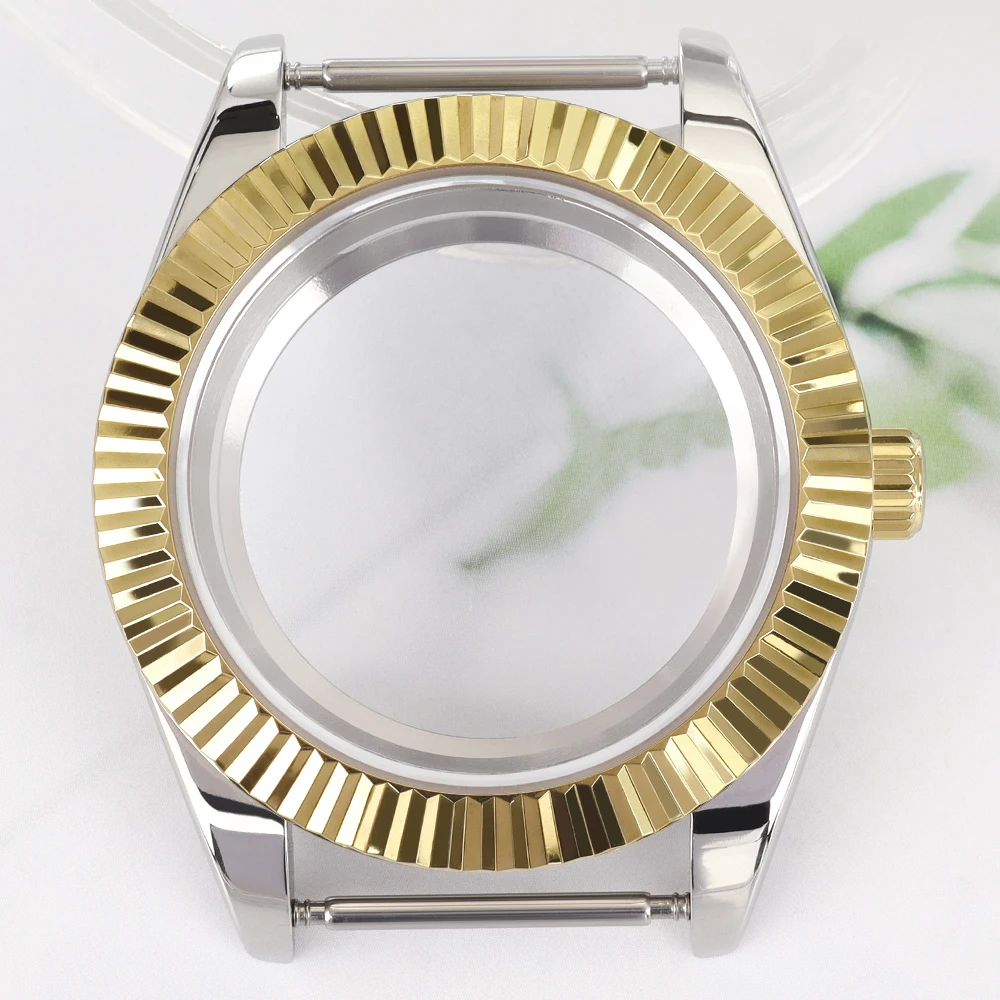 Diver 36mm/39mm Gold Pvd Watch Case Fluted Curved Bezel Sapphire For SK DJ NH35 NH34 NH36 NH38 Miyota8215 NH35 Watch Accessories