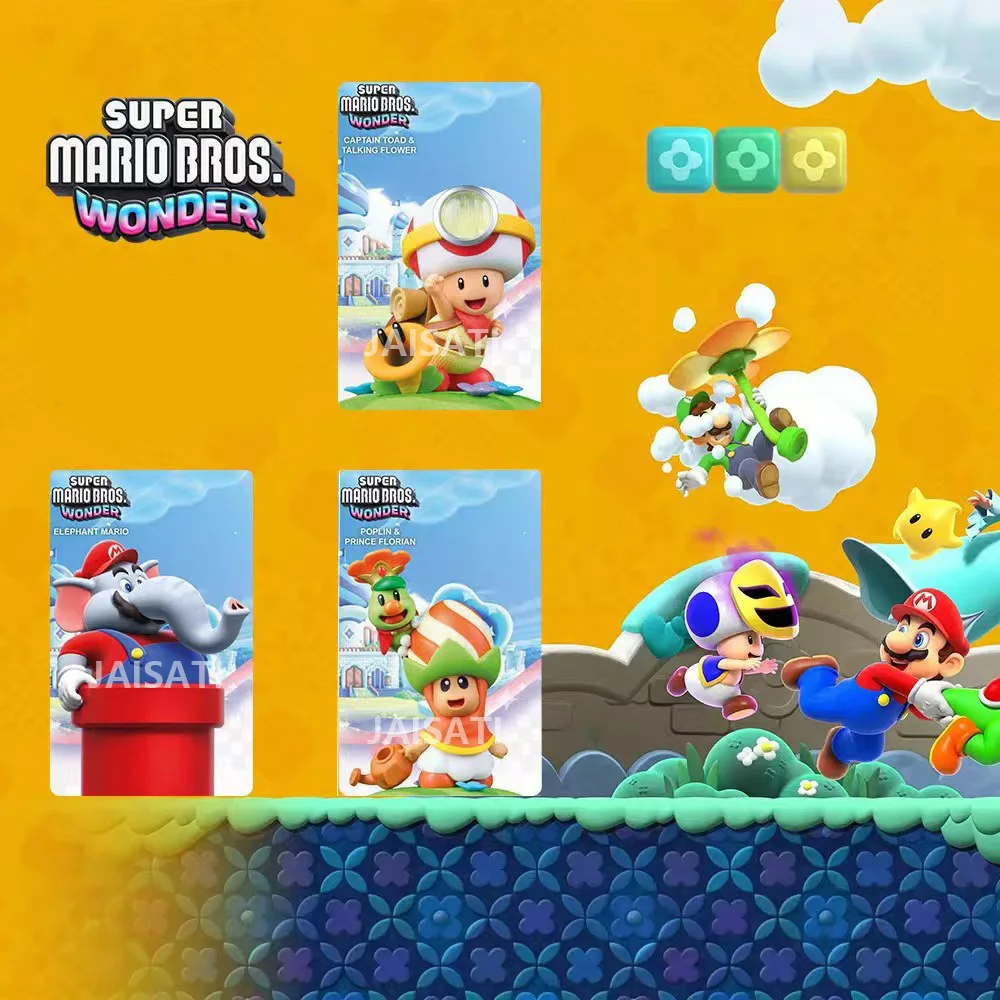NEW Super Bros Wonder ELEPHANT CAPTAIN TOAD &TALKING FLOWER POPLIN &PRINCE FLORIAN card for switch