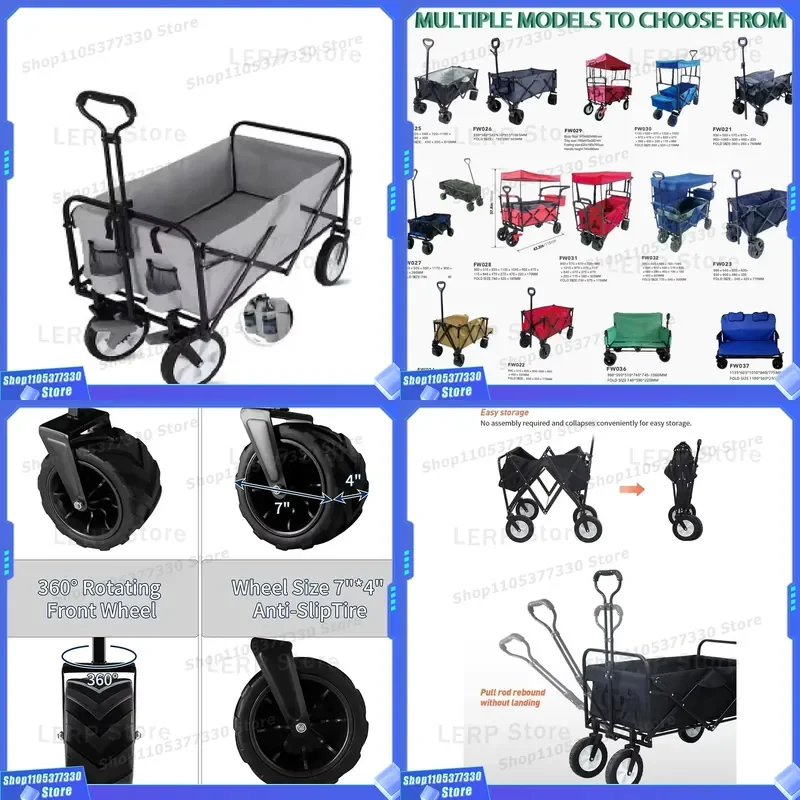 Heavy Duty Foldable Outdoor Camping Wagon Trolley For Fishing Shopping Grocery Kids Children Picnic Beach Cart Foldable Heavy