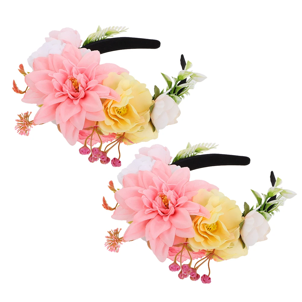 

2pcs Floral Wreath Headband For Women Lightweight Wedding Party Accessory Bridesmaid Flower Crown Faux Flowers Headbands Holiday