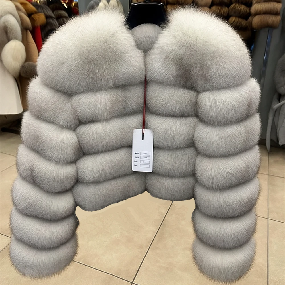 QUEENTINA manteau de fourrure de renard manches longues réel hiver femmes marron 2025 cuir et peau vêtements naturel nouveau en manteaux et vestes