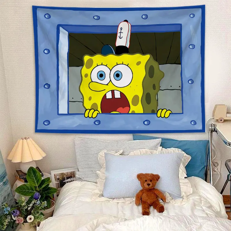 SpongeBob Patrick Star Tapestry Wall Hanging Cartoon Anime Bedroom Decor Background Cloth Creative Home Decoration Blanket Gift