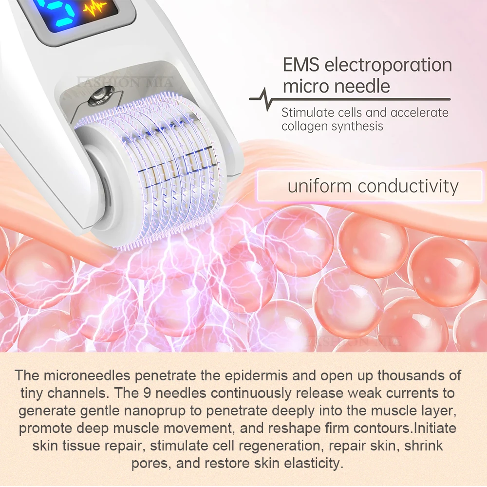 2023 New Electric Micro Needle EMS Titanium Derma Roller Microneedling Hair Regrowth Beard Growth Micro Current Vibration Device