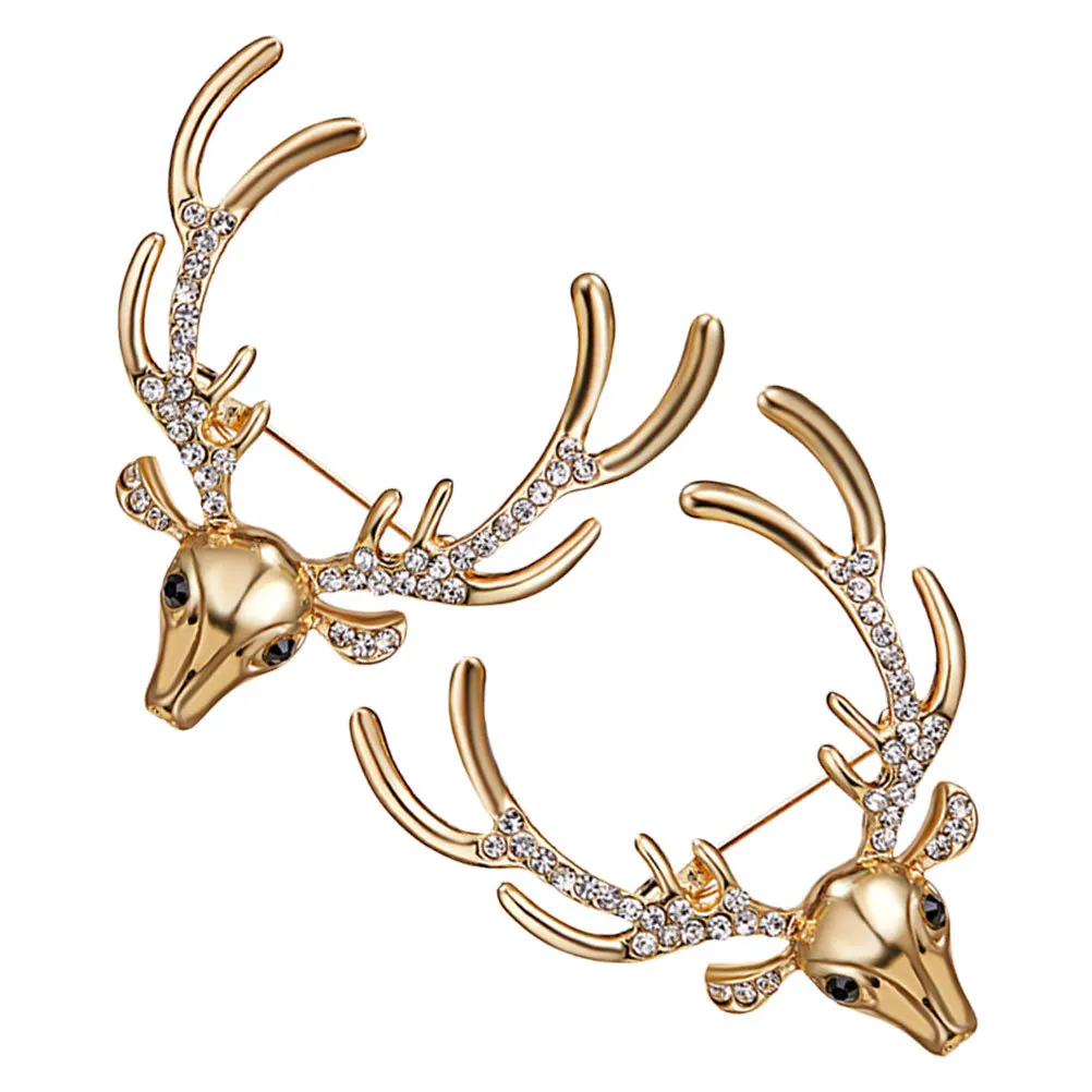 

2Pcs Rhinestone Deer Brooch Pin for Jackets Hats Scarves Festive Christmas Decoration Unique Gift for Women Stylish Outfit