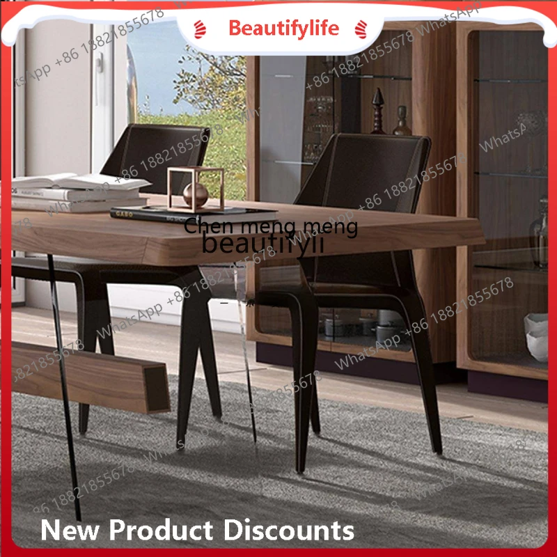 

sscn8617 Итальянская мебель Легкий роскошный современный минималистский обеденный стол из массива дерева черного ореха Стеклянный минималистичный чайный столик