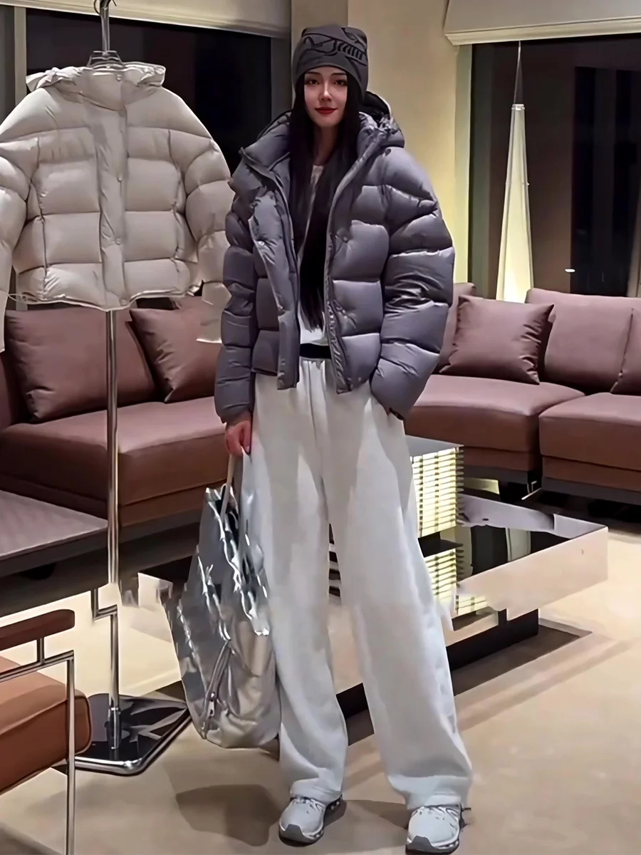 

ey ort Puffer Jaet Women's Winter New Loose Slimming Warm Bread Sle Coat Casual Sle Windproof Design White Du down