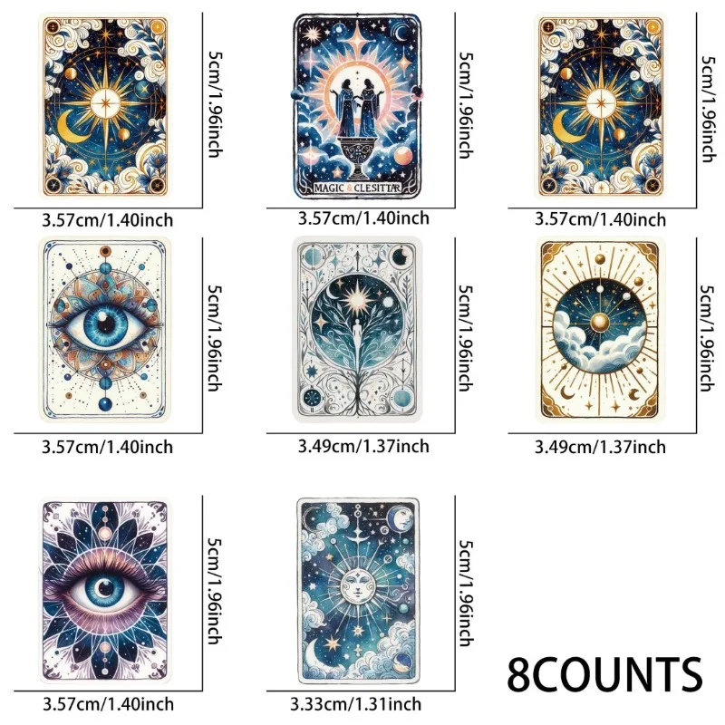 8pcs Magic and Celestial Tarot Card UV DTF Stickers, Waterproof Sticker Pack for Decorating Mugs, DIY Supplies，Home Decoration