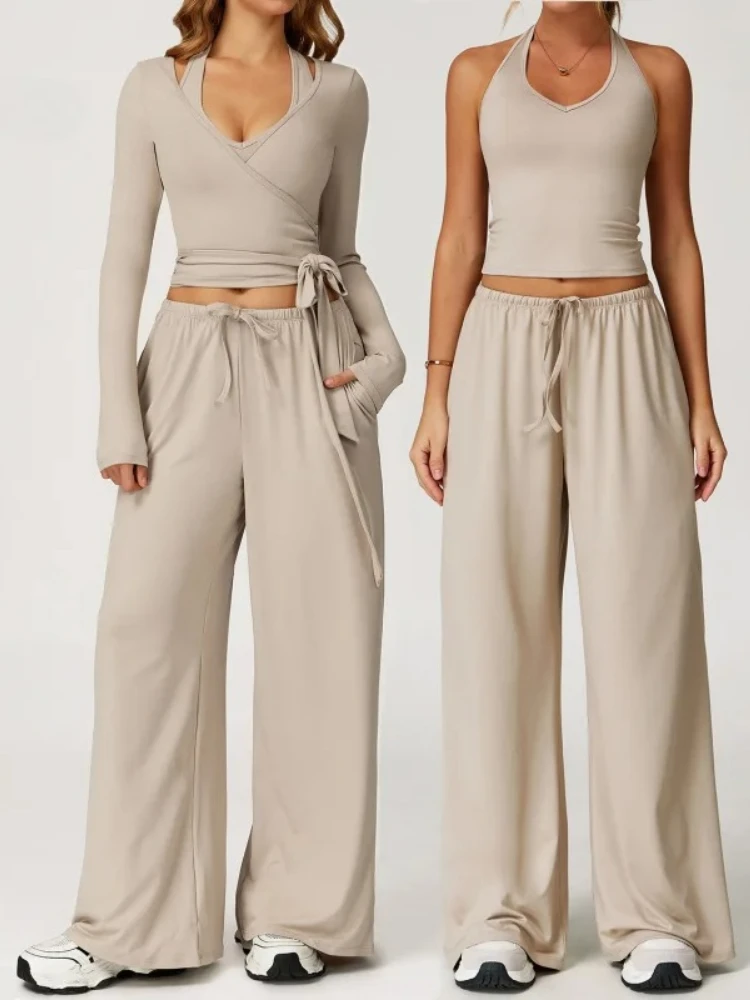 2025 New Autumn Women 2 Piece 3 Set Yoga Sports Wear Quick Dry Fitness Workout Running Clothes Outdoor Sportswear Tops Leggings