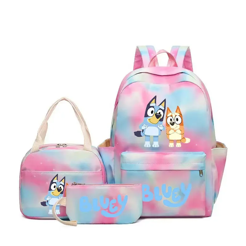 Bluey Family Bag Casual trzyczęściowy plecak z nadrukiem pudełko na Lunch piórnik w stylu studenckim plecak o dużej pojemności torba podróżna