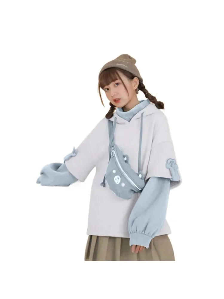 

Harajuku Aesthetic Bear Anime Hoodie +Bear Bag Women Kawaii Crewneck Long Sleeve Oversize Streetwear Kpop Y2K Winter Cloth Top