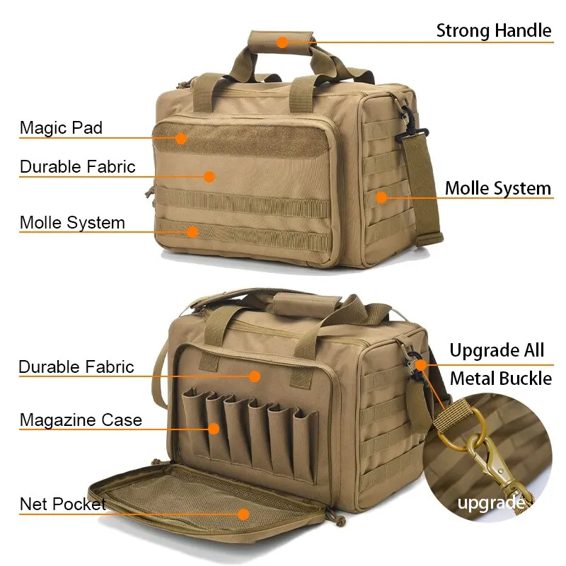 Gun Range Storage Bag Molle System Outdoor Hunting Accessory Nylon Gun Tactical Case Bags Pistol Tool Shoulder Pack Sniper Black