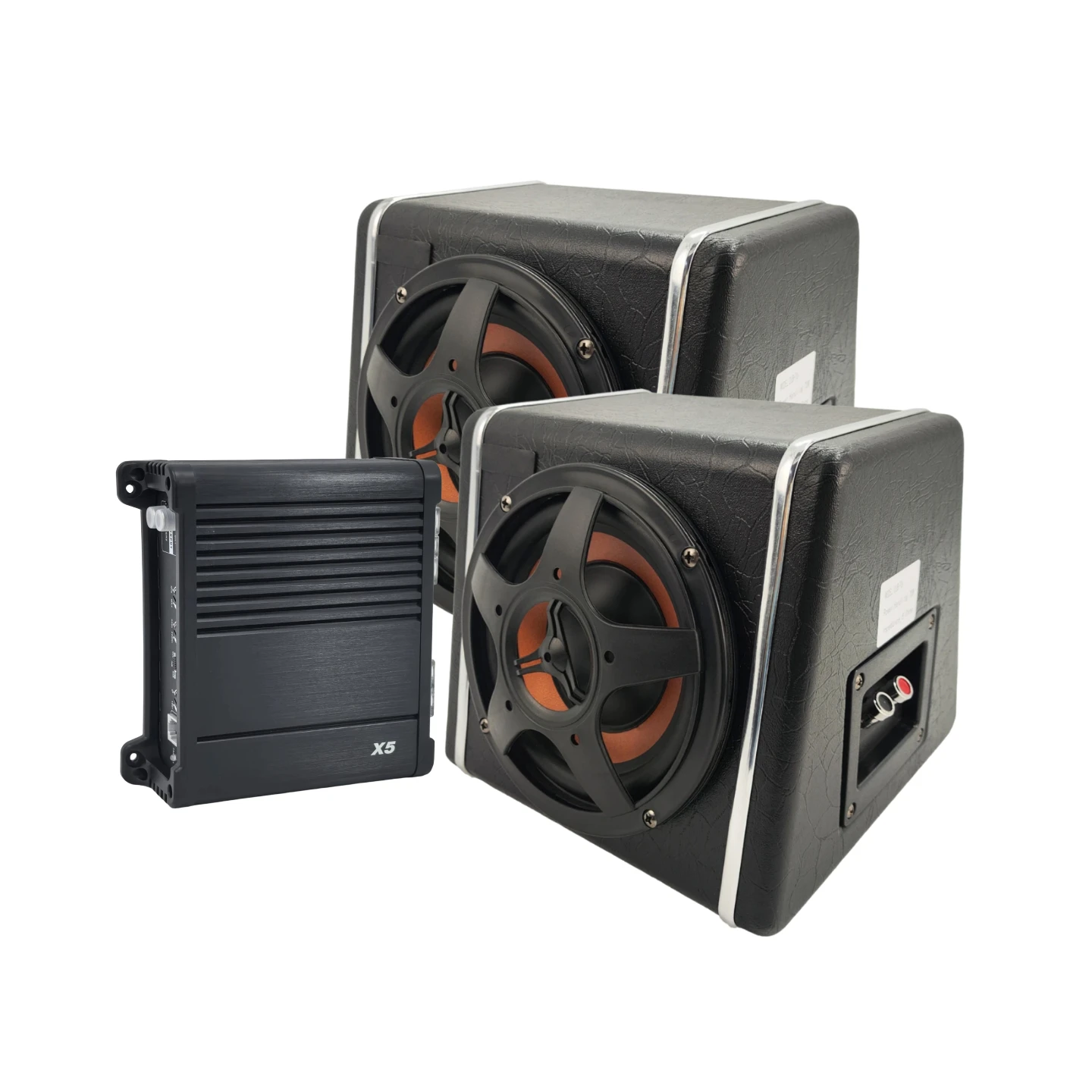 6 Inch Wooden Cabinet Passive Subwoofer *2 with Single Coil Mono Amplifier Complete Wiring Plug Play for Car Audio Modification