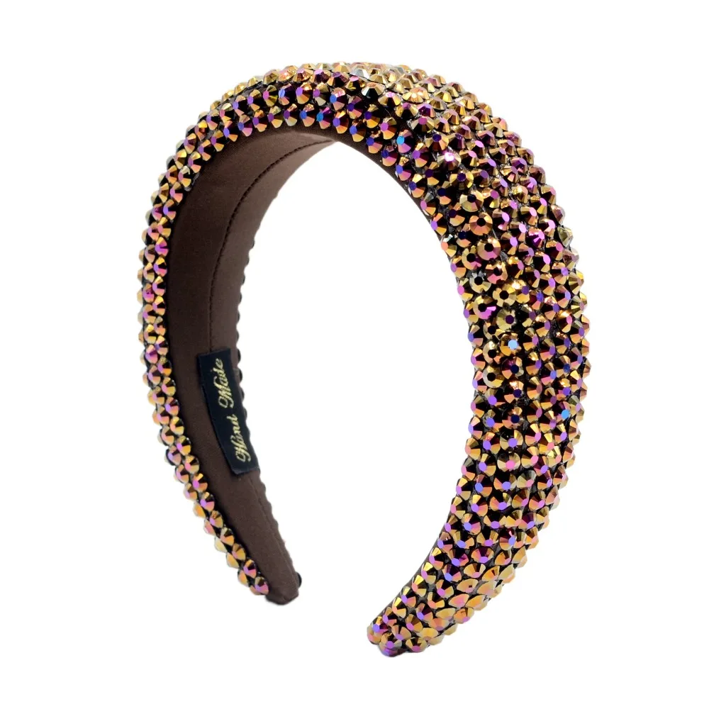 

Candy Colors Wide Brim Full Rhinestone Headband Shiny Handmade Women Head Hoop Padded Design Thickened Baroque Headdress Travel