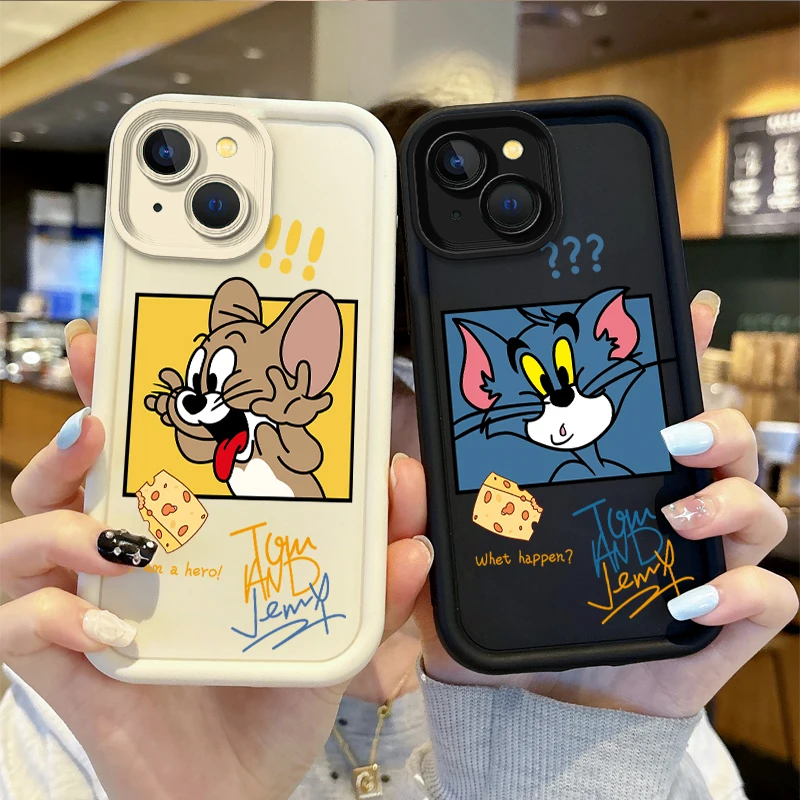 Cute T-Tom And J-Jerry Couple Phone Case for iPhone 16 15 14 13 12 11 Pro Max 16 15 14 8 7 Plus X XS Max 8 7 TPU Shockproof Case