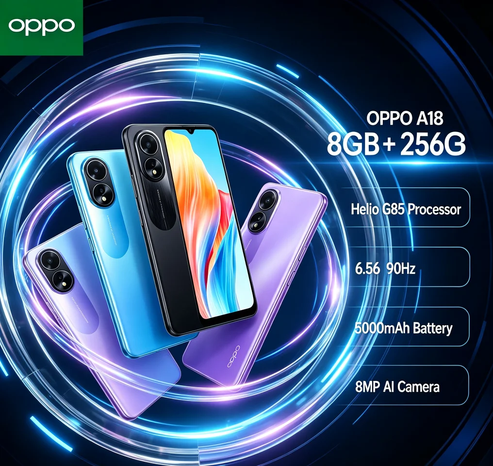 Hot Sale 2026 OPPO A18 Global Unlocked Smartphone 8GB+256GB Dual‑SIM 6.5'' HD+ Screen MediaTek Helio P35 Cost‑Effective Mobile