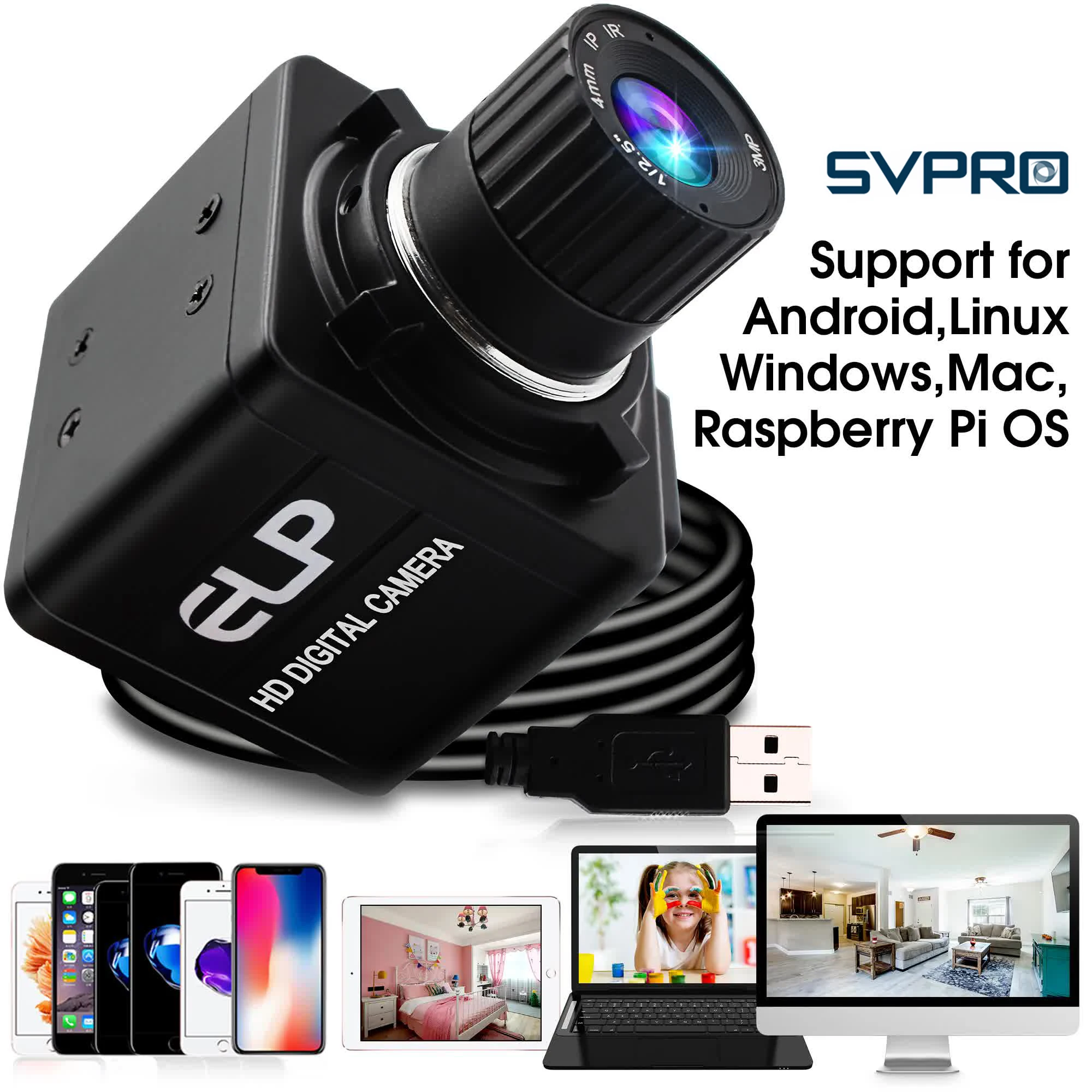 SVPRO 13MP USB Camera Manual 4/6/8mm CS Lens CCTV Security Camera mini PC Cam Webcam Camera Industrial scanning video recording