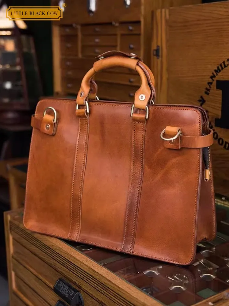 High Quality Business Men Work Briefcase Strap Crossbody Messenger Bag Cowhide Genuine Leather Totes Handbag Sling Shoulder Bags