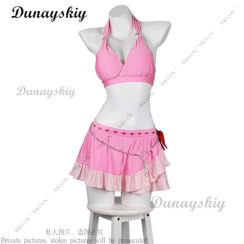 Aeris seksowny strój kąpielowy bikini Set Aerith Gainsborough Cosplay FINAL FANTASY kostium peruka strój dla dorosłych kobiet Sitra Halloween