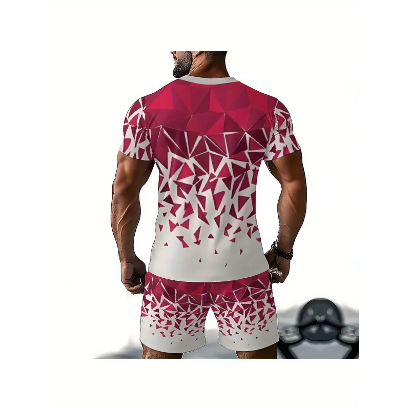 2025 Casual Round Neck Short Sleeved Shorts Set Summer New Trend Retro Men's Fashion T-shirt 3D Digital Printing Creative