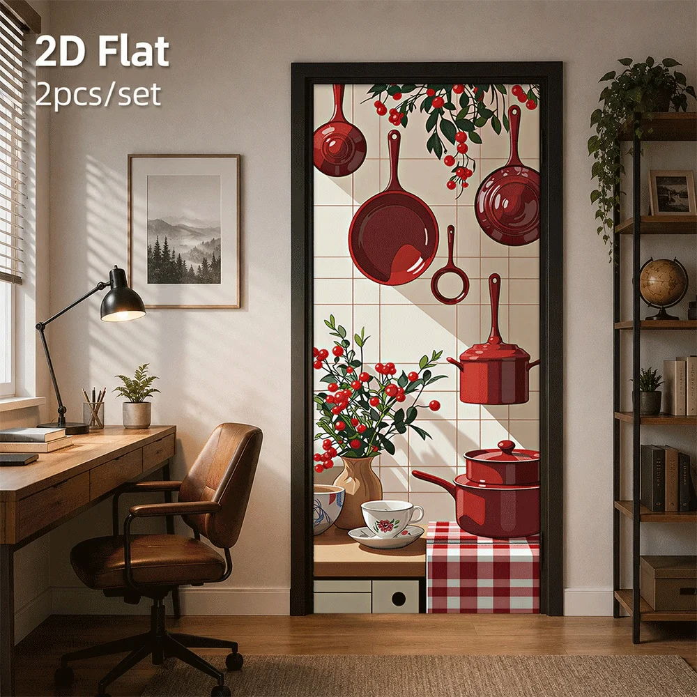 1 piece of retro style kitchen theme door sticker, creative home decoration sticker, 2D flat