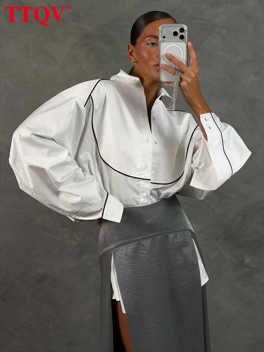 

TTQV Fashion Loose White Cotton Women's Shirt 2026 Casual Lapel Long Sleeve Blouse Elegant Classic Solid Top Female Clohting