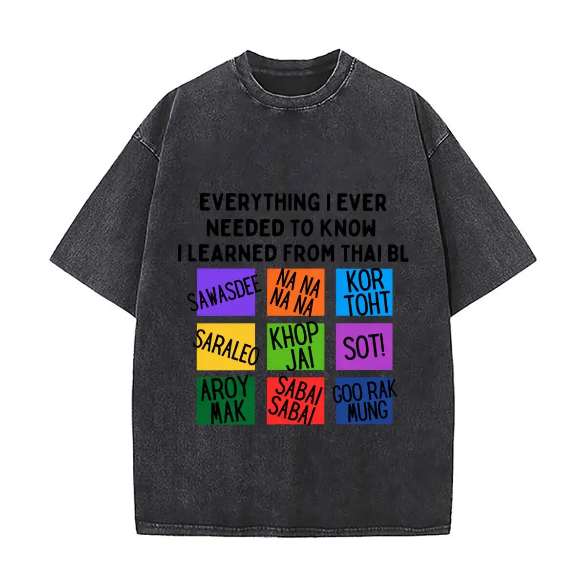 Everything I Ever Needed To Know I Learned From Thai BL Distressed Faded Baggy Streetwear Tops for Park Hangouts