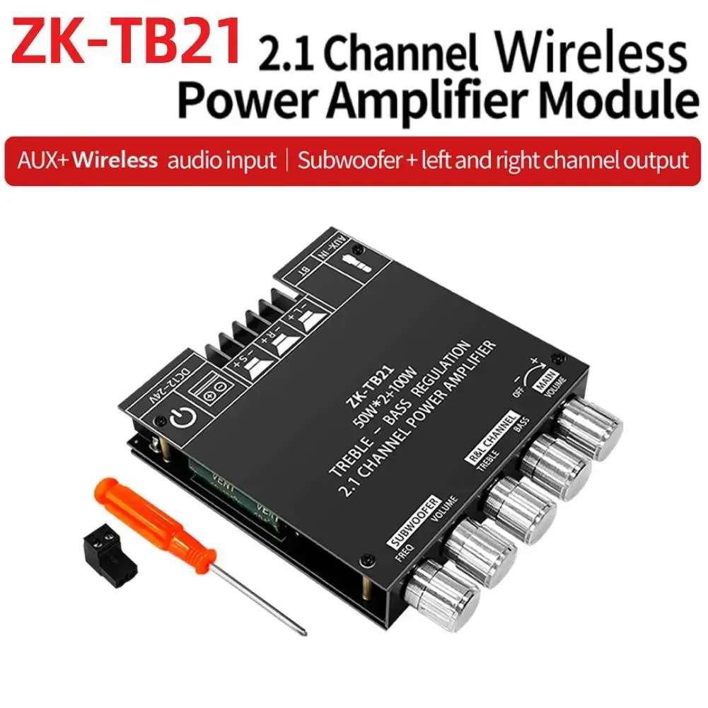 ZK-TB21 2 in 1 Power Amplifier Board with Bluetooth 5.0 2.1 Channel Mini Audio Amplifier Module with Filter and Protection