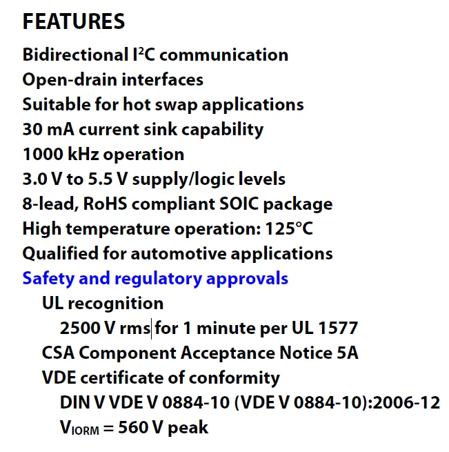 ADuM1250 ADuM1251 Módulo I2C IIC Bus 2500V Proteção de interface de isolamento eletromagnético