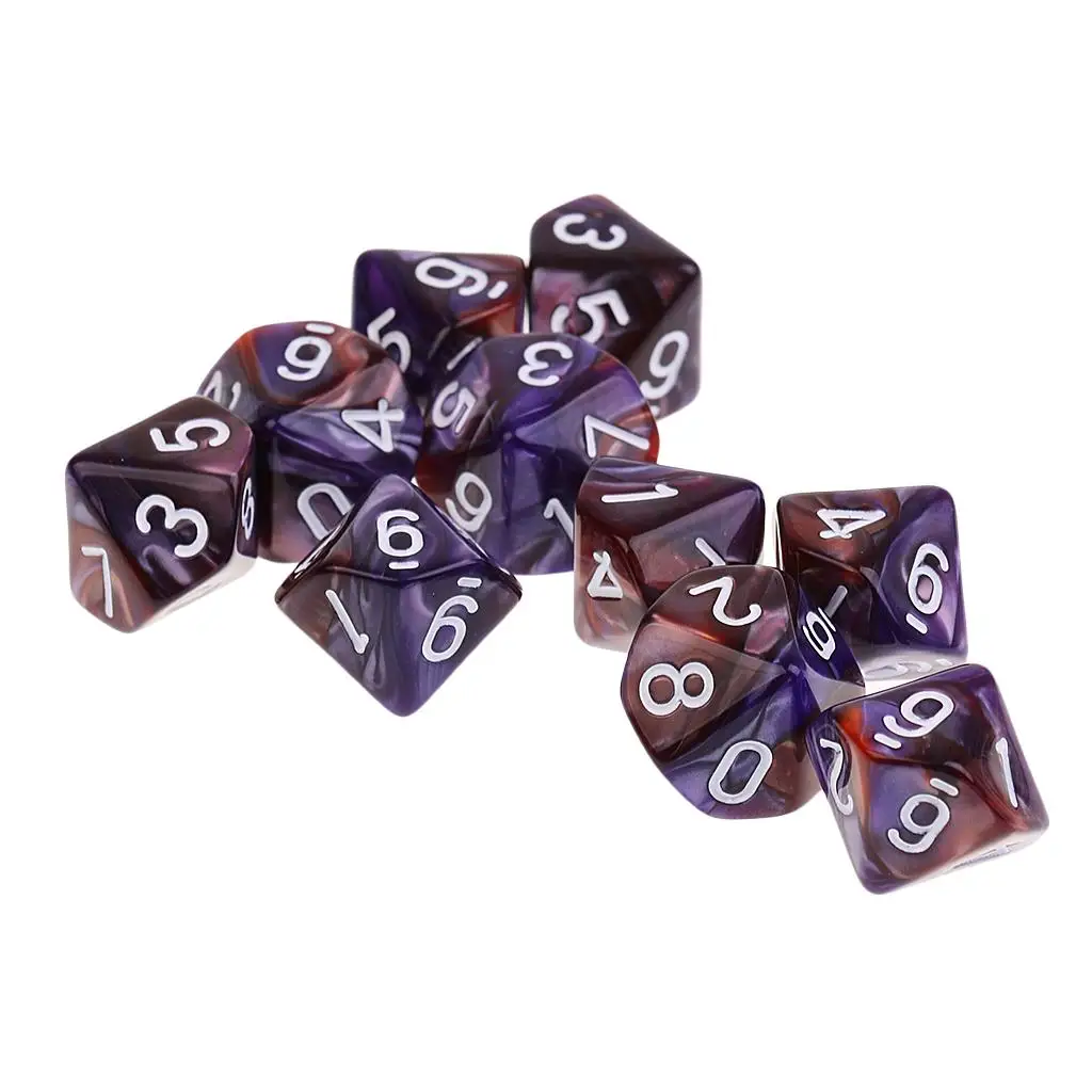 10PCS D10 Dice Acrylic Double Color Ten Sided Polyhedral Game Dice for Tabletop RPG Party Games